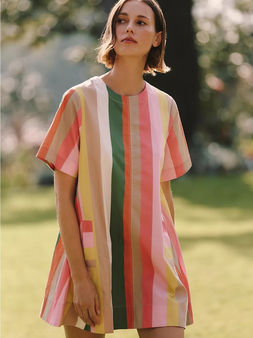 Anthropologie Maeve Pink and Green Striped Swing Top - Picture 8 of 9